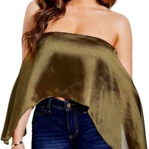 GUESS Women Off-The-Shoulder Layered Crop Top Size Large Olive Army Green Corset